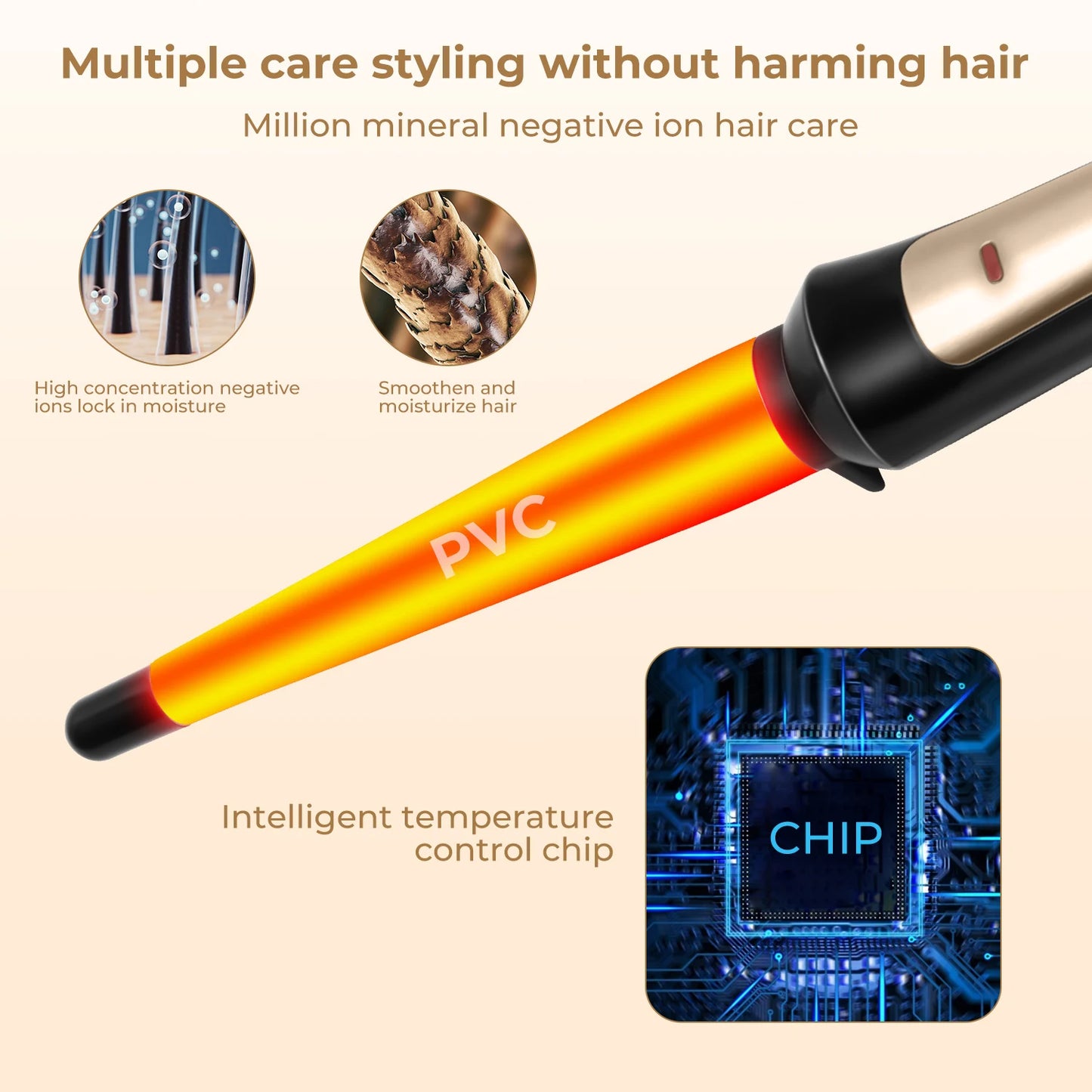 Tapered Ceramic Curling Wand 3/4 Inch