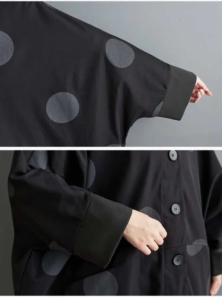 Oversized Polka Dot Trench Coat Women Vintage Autumn Loose Ladies